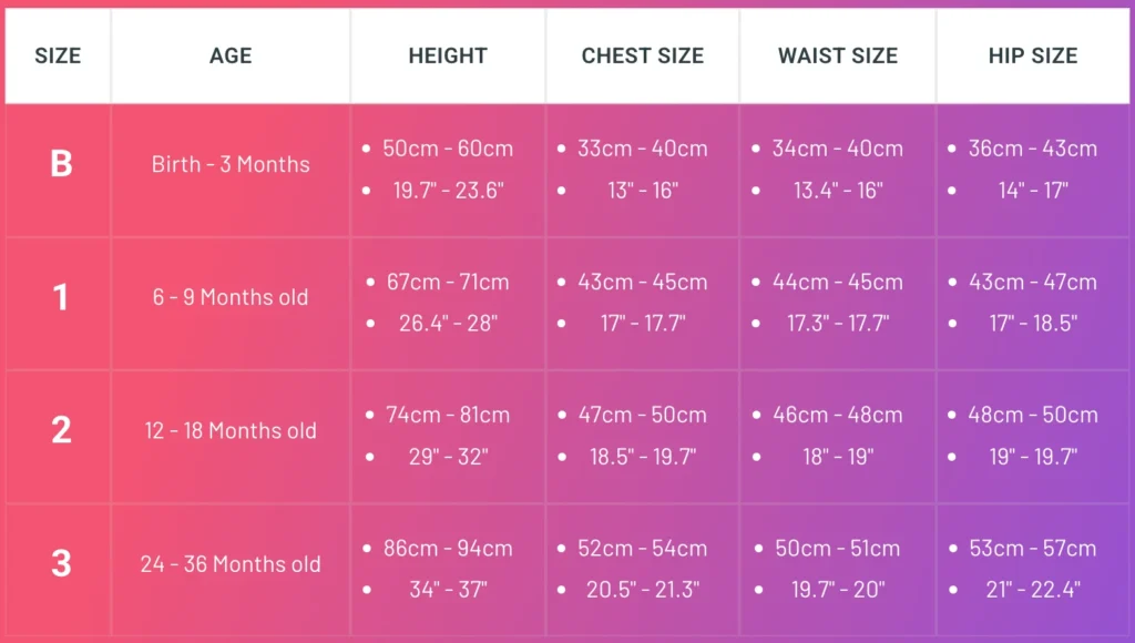 Measurement Chart by Little Huggins